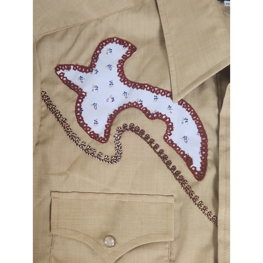 Vintage Champion Westerns Sz 16-35 Permanent Press Shirt Pearl Snap Button Tan - Picture 3 of 12